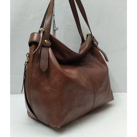 HOBO Brown Leather Double Handles Zipper Closure Shoulder Bag - Picture 3 of 16